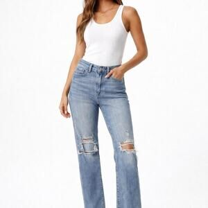 Judy Blue Los Angeles Straight Fit Jeans Distressed Raw Hem Sz 11/30